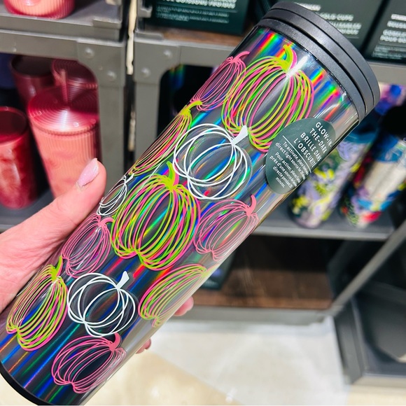 Starbucks Halloween Pumpkin GITD Cup Glow in Dark Iridescent Hot Tumbler 16oz - Picture 10 of 14